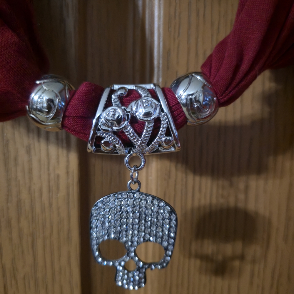 Silver and Red Skull Pendant Necklace